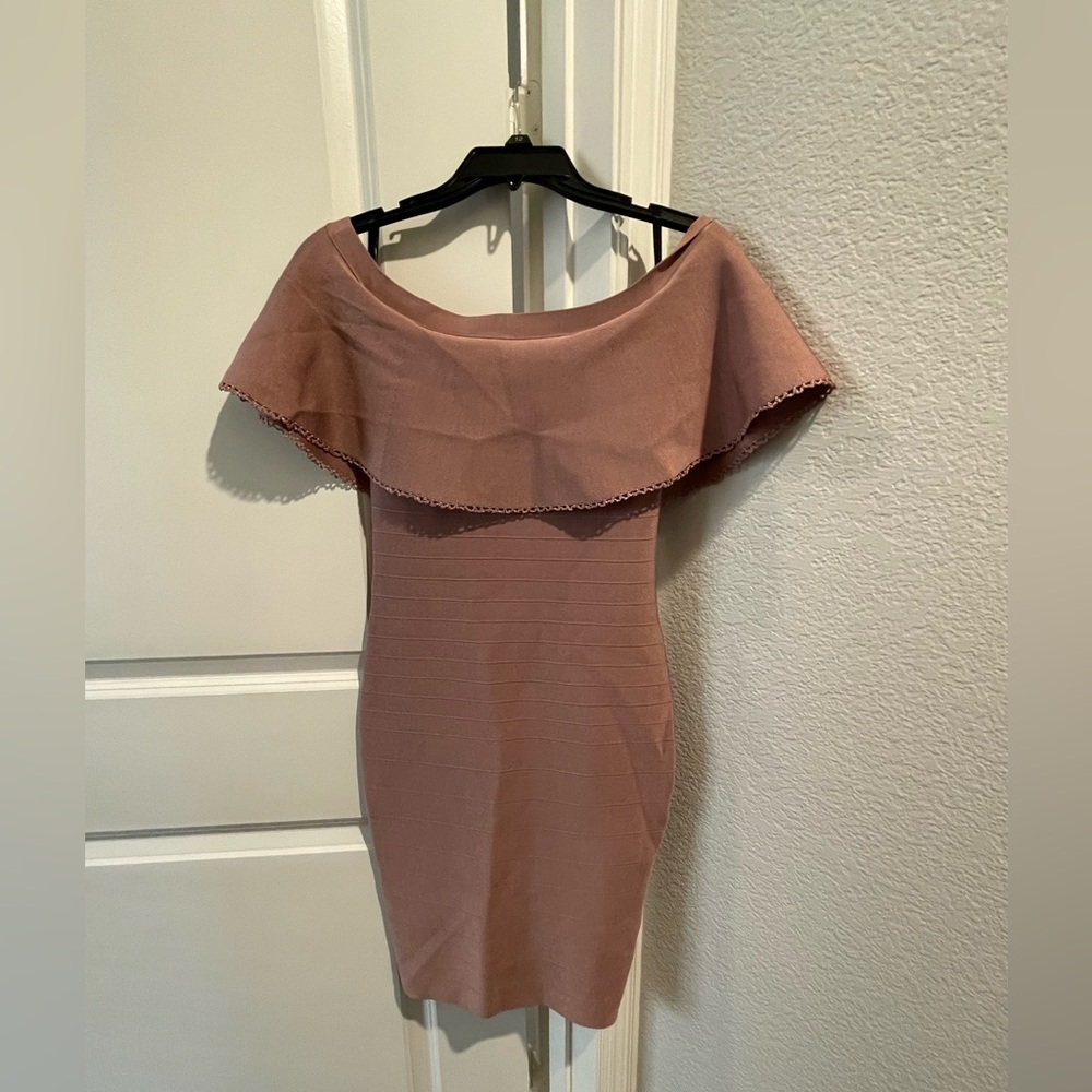 Marciano Pink Ruffled Off-Shoulder Mini Dress
